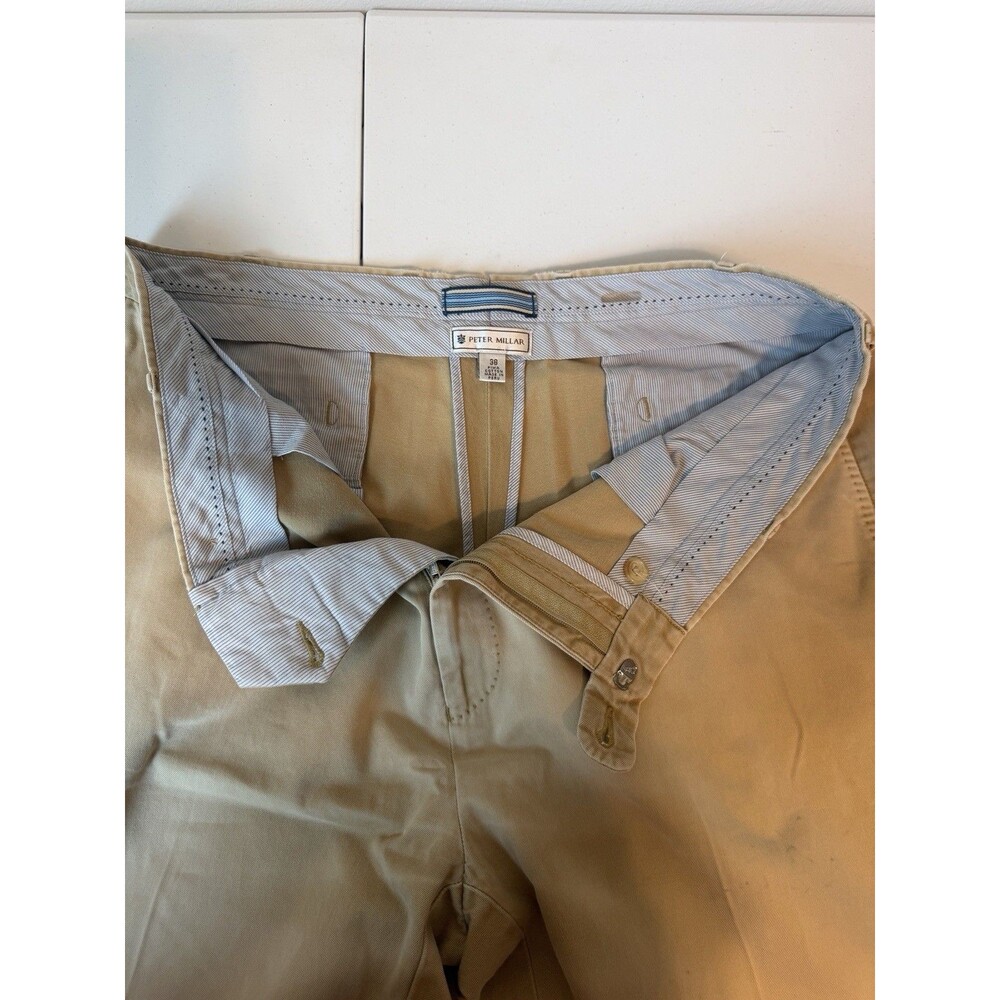 Peter Millar Pima Cotton Chino Pants Mens 38x30 Khaki Tan Flat Front Trousers - Picture 9 of 10